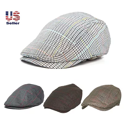 Classic Vintage Plaid Mens Gatsby Cap Newsboy Ivy Hat Summer Winter Golf Cabbie • $12.99