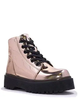 YRU Slayr Slayer Rose Gold Platform Boots Sneaker Shoes Shiny Metallic Goth Punk • $208.16