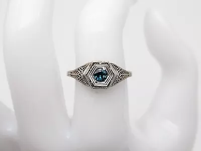 Antique 1920s $1800 NOS Ceylon Blue Sapphire 18k White Gold Filigree Ring MINTY • $425