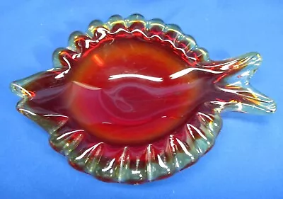 Murano Red / Orange Fish Shaped Hand-blown Shall Bowl Ground Pontil • $89.99