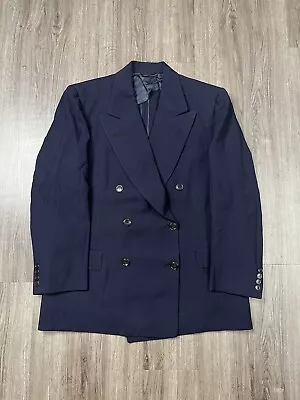 Vtg 60s Mens Navy Blue Double Breasted Suit Jacket Blazer Sport Coat Middishade • $79.99