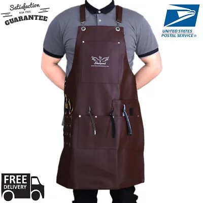 $26.99 • Buy New Professional Brown Leather Hairdressing Barber Apron Cape Barber Hairstylist
