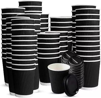 Black Ripple Disposable Coffee Cups Insulated Triple Walled Takeawy Disposable • £6.99