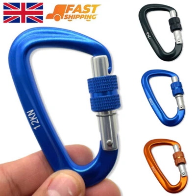 £4.95 • Buy 12KN Heavy Duty Aluminum Carabiner Clips Hook D-Ring Screw Lock Rock Climbing UK