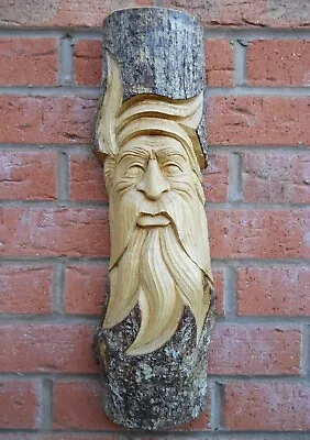 £38.99 • Buy Amazing Carved Wooden Green Man Half Tree Log Statue 50 Cm Indoor / Outdoor