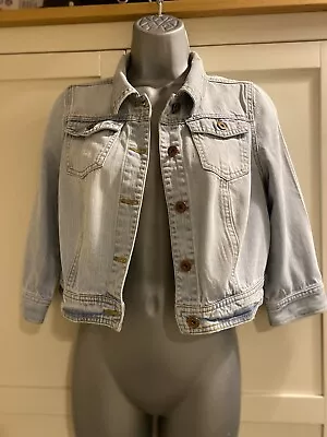 Love Label Cropped Faded Light Blue Denim Jacket Sz 12 3/4 Sleeve • £7.50