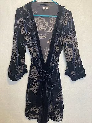 Eloise Burnout Velvet Medium / Large Robe Silk Blend Devoré Anthropologie Floral • $65