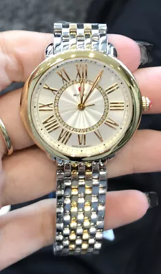 MICHELE Serein 36mm Diamond Gold Silver Case With Gold Silver Strap Women • $905