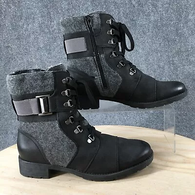 Crown Vintage Boots Womens 11M Nadia Lace Up Side Zip Combat Black Fabric Heels • $26.99