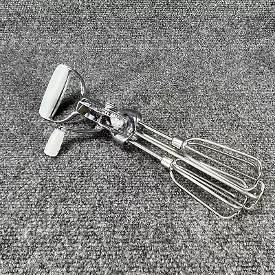 Vintage Hand Mixer Egg Beater White Handle Stainless Steel Manual Crank Handheld • $9.97