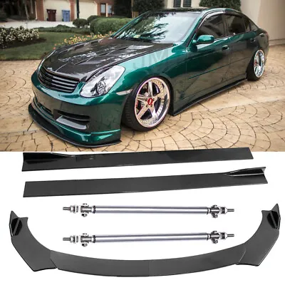 For Infiniti G37 G35 Sedan Front Bumper Lip Splitter + Side Skirts + Strut Rods • $179.39