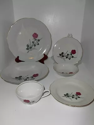 24pc Vintage KAHLA White Red Roses Floral Dinnerware Gold Trim Germany • $69.99