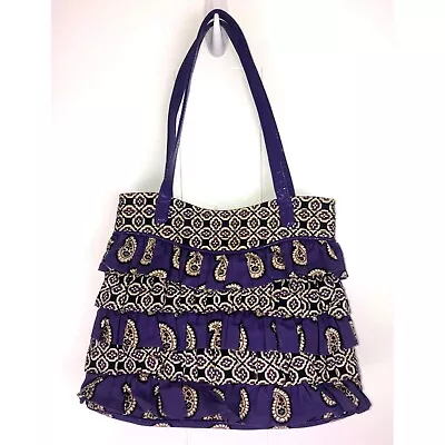 Vera Bradley Paisley Ruffled Purple Purse Shoulder Bag Simply Violet CHA CHA • $19.99