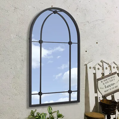 Garden Arched Mirror 10 Panels Gothic Rustic Metal Frame Wall Mount Outdoor Home • £69.95