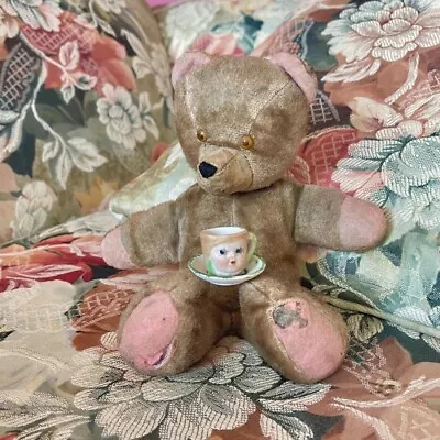 Antique Stuffed Teddy Bear Small Brown Shabby • $55