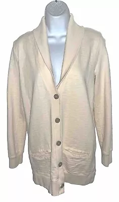 J Crew Rumpled French Terry Women's Ivory Cardigan Sweatshirt Size L • $29