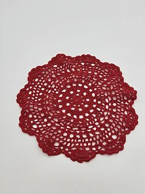 Vintage Red Hand Made Crocheted Doily Scalloped Edge • $10