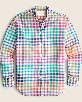 NWT THOMAS MASON FOR J.CREW 00 Oversized Collarless Shirt Rainbow Gingham $178 • $75.03