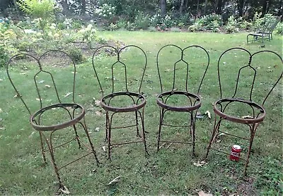 $295 • Buy 4 Antique Art Deco Wrought Iron Garden Patio Cafe Plant Stool Stand Art Chairs