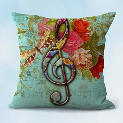  Music Note Flower Dragonfly Cushion Cover  Throw Pillow Case • $15.98