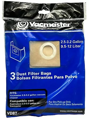 $14.39 • Buy Vacmaster VDBT 2.5 - 3.2 Gal. Dust Filter Bags - 3ct