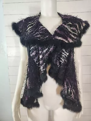 ALBERTO MAKALIVest Women's Sz XS Boho Black Rabbit Fur Trim  • $27.99