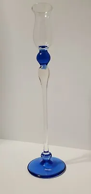 Santi Murano Cobalt Candlestick Venice 12.5  Tall Hand Blown Artist Signed • $65