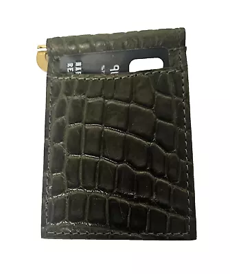 LINDEN Matte Genuine Alligator Brass Money Clip Card Case Wallet MADE IN THE USA • $23.95