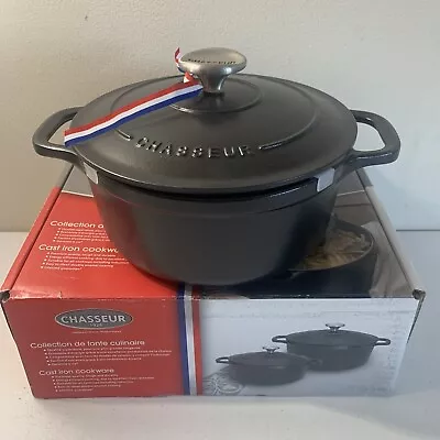 Chasseur 2.5 Qt. Round Dutch Oven Black Enameled Cast-iron Cocottes France 20cm. • $109.88