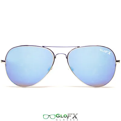 GloFX Metal Pilot Aviator Style Diffraction Glasses – Blue Mirror Rave Costume • $17.99