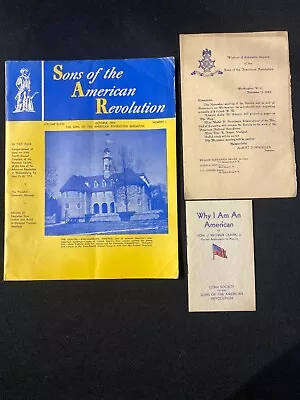 $54.95 • Buy 3 Sons Of The American Revolution Items 1953 Magazine 1920 Dinner 1940 Remarks  