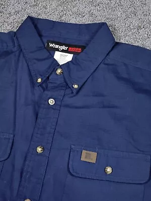 Wrangler Riggs Shirt Mens XXL Navy Blue Workwear Rip Prevention Vented Pro Shirt • $14.95