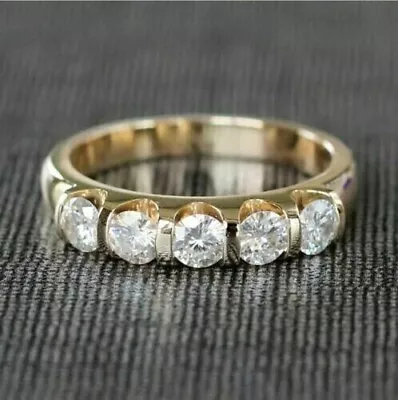 2Ct Round Real Moissanite Half Eternity Wedding Band Ring Solid 14K Yellow Gold • $316.22