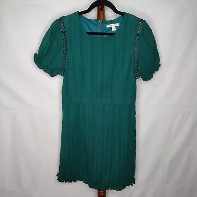 Miami Women's XL Lined Dress Green Scoop Neck Short Sleeve Back Zip Ruffle Trim • $14.20