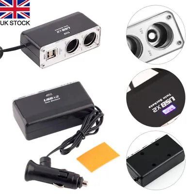12V 2 Way Car Cigarette Lighter Splitter Socket USB Plug Multi Charger Adapter • £8.99