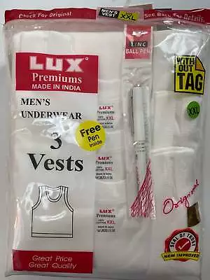 Lux Premium MEN`S VEST 100% Cotton Underwear WHITE Pack Of 3 FREE PEN INCLUDED • $20.99