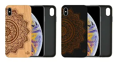 £11.99 • Buy IPhone Samsung Huawei Pixel Natural Wooden Phone Case Engraved Mandala Cover 
