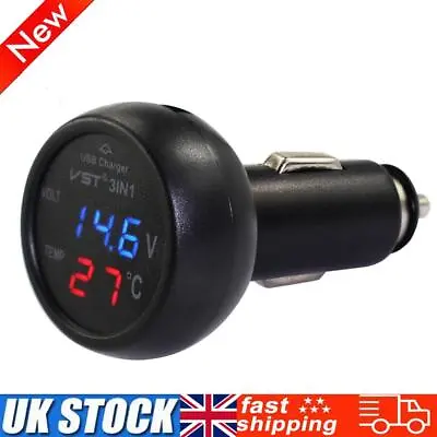 3 In 1 Car Voltmeter Thermometer 12V 24V Multifunctional Adapter (Red Blue) • £7.79
