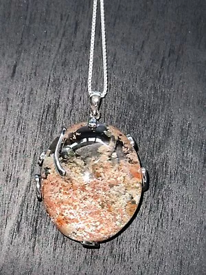 Garden Quartz Lodolite Lens Pendant With Sterling Silver Box ChainJewelryGem • $120