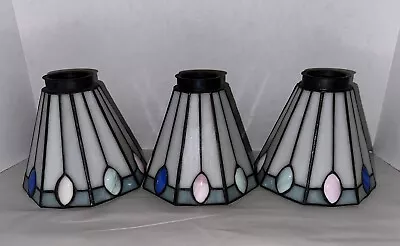 3 PC Vintage Opalescent Tiffany Style Stained Slag Glass Bell Light Lamp Shades • $85