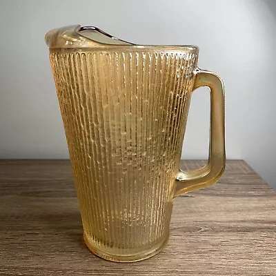 Vintage Jeanette Marigold Tree Bark Carnival Glass Pitcher Iridescent 64 Oz. • $14.99