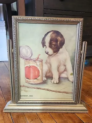 Vtg Art Deco Wood Swing Easel Tilt Tabletop Picture Frame W 1931 Puppy Clipping • $29.98