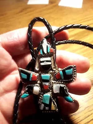 Zuni Cellicion KNIFEWING Dancing Eagle Kachina Dancer Bolo Necklace Sterling • $265