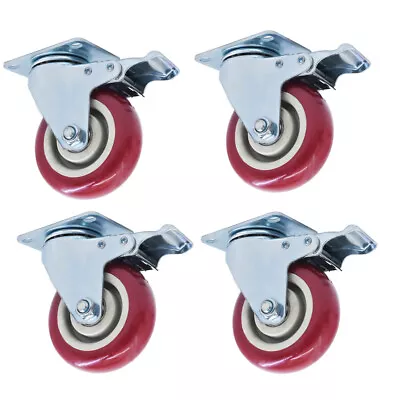 4 × 4  Heavy Duty Swivel Caster Set Rubber Wheels All Swivel & Brake Casters • $30.24