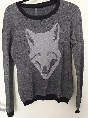 NafNaf Black & White Knit Wolf Jumper Sweater Size L BNWT • $24.99