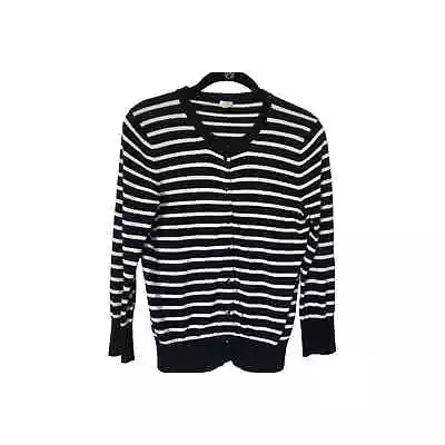 J. Crew Sweater Size S Navy Blue And White Striped Thin Knit Button-Up Cardigan • $17