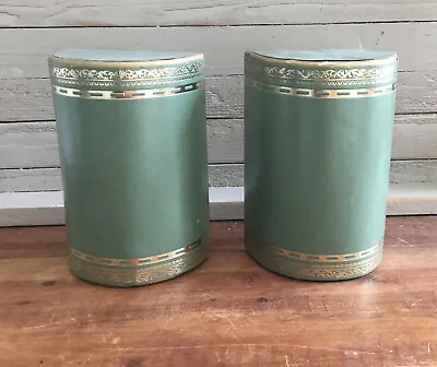 Vintage Mid Century Modern~Art Deco Teal Green Faux Leather Bookends Gold Decor • $26