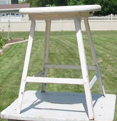 Vintage Chippy Shop Stool Chair Cow Milking Stepping Cast Iron Frame Wood Seat • $54.95