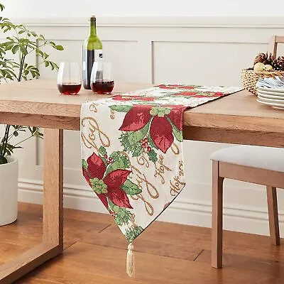 Vintage Floral Christmas Table Runner Decor Tapestry Poinsettia Script Design AU • $23.99