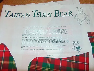 Christmas Tartan Teddy Bear Craft Fabric Panel Wamsutta Vintage Cut And Sew • $12.80